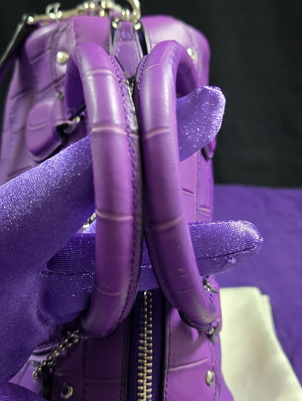 Coach Mini Bennet Croc-Embossed Purple Leather Satchel/ Crossbody - Picture 3 of 11